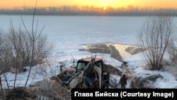 Equipment at the site of the pipeline damage in Biisk, Siberia, on January 26.