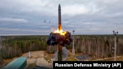 A Yars intercontinental ballistic missile test fired in 2022 as part of Russian nuclear drills. 