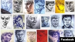 A montage of some of the portraits of Boris Nemtsov that Lena Hades has done as part of her Art Marathon project.