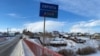 A road sign marking the border between Europe and Asia in the village of Kizilskoye, a 25-minute drive from the city of Sibay in Bashkortostan.