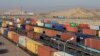 Trains loaded with containers at the Altynkol railway in Kazakhstan along its border with China, near Khorgos.  (file photo)