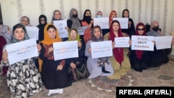 Afghan women protest inside a home in Kabul on August 15.