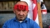 A protester outside the Georgian parliament on July 3.