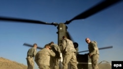 U.S. Army troops receive an ammunition re-supply via helicopter in Afghanistan's Khost Province in November.