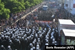 About 13,000 protesters took to the streets of Hamburg on July 6, accompanied by thousands of riot police.