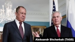 Russian Foreign Minister Sergei Lavrov (left) and U.S. Secretary of State Rex Tillerson at the State Department in Washington on May 10