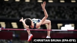 Maria Lasitskene of Russia competes in the women's high jump final at the Tokyo 2020 Olympic Games in August 2021.