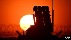 A Patriot air-defense system installed at the military hub for Ukraine at the airport in Jasionka, southeast Poland on March 6